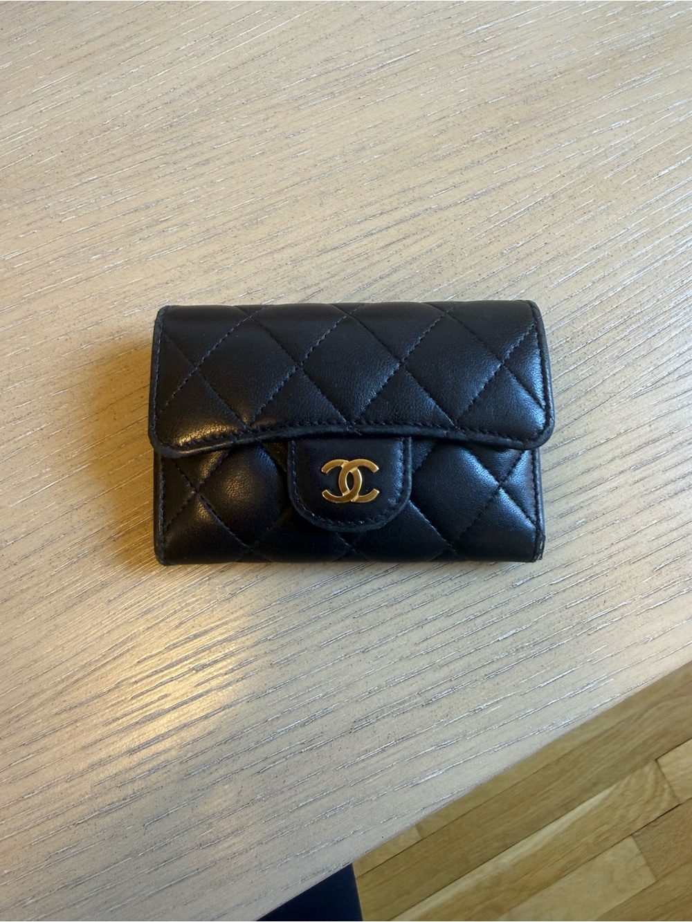 CHANEL Black Quilted Lambskin Mini Wallet with Gold CC